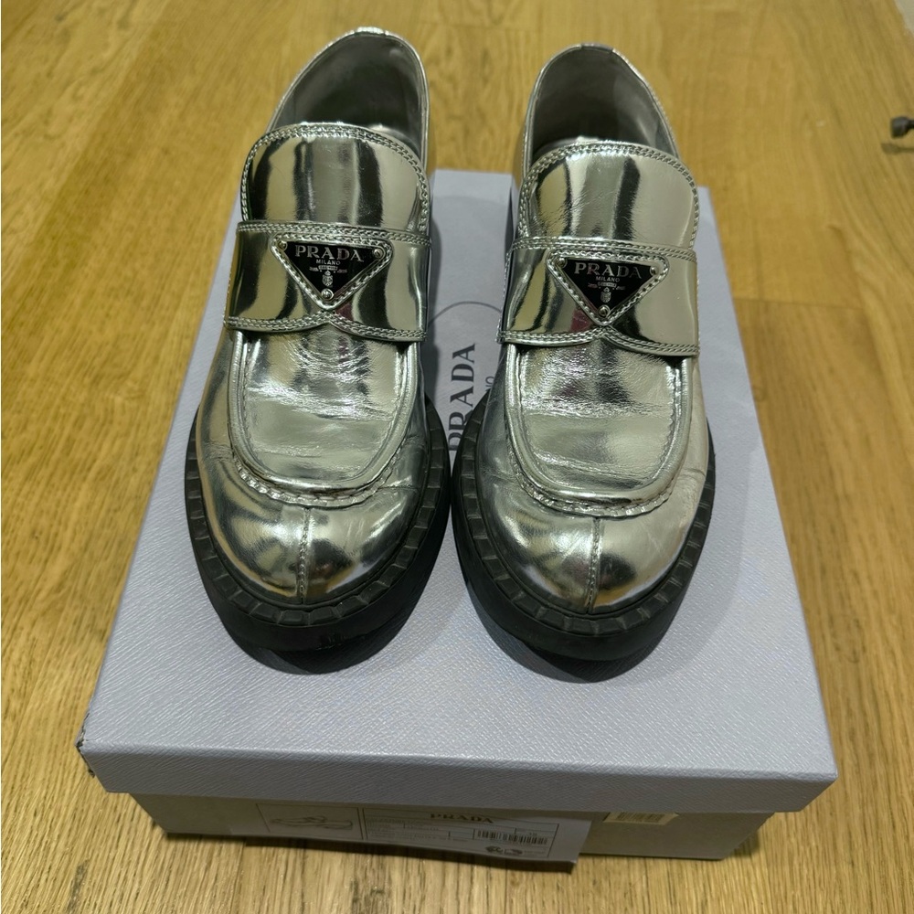 Prada Silver Metallic Loafers